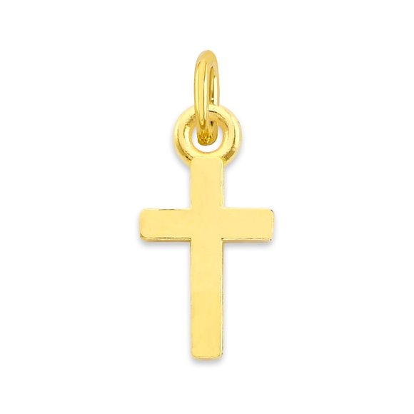 Solid 14k Gold Cross Charm - Tiny Religious Charm for Bracelet - Golden Fire - Picture 1 of 4